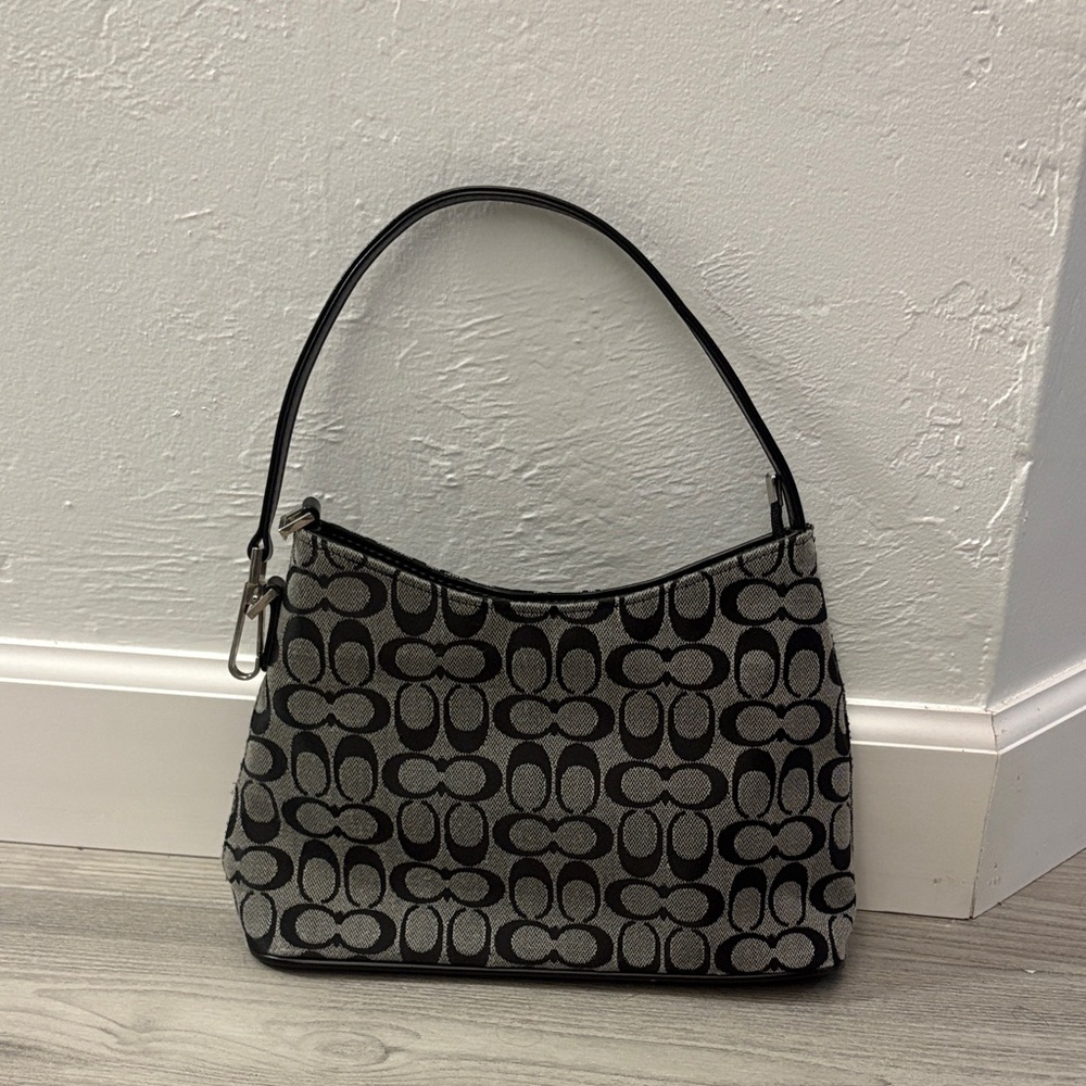Coach Black and Gray Signature Jacquard Shoulder Bag